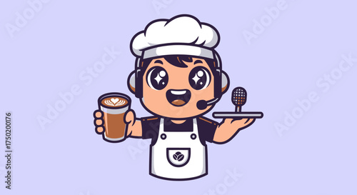 Cartoon barista with coffee and headphones