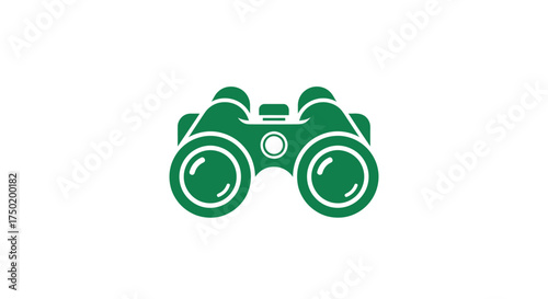 Simplified green binoculars icon with circular lenses on a white backdrop