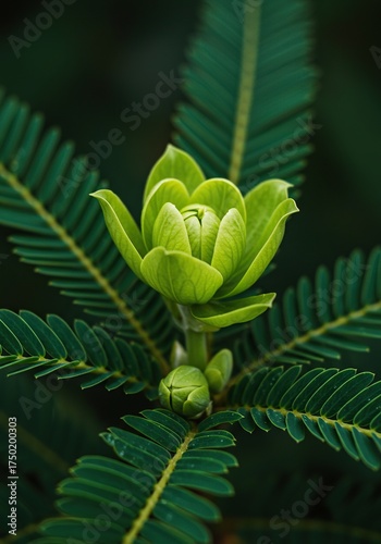 A stunning close-up of a unique green bloom with delicate petals unfurling, nestled amongst vibrant emerald foliage, showcasing nature's subtle beauty ,vivid ,green flower ,unique