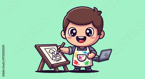 Cartoon artist painting