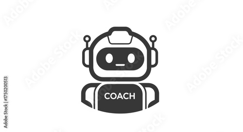 Cartoon robot with COACH on its chest, black on white
