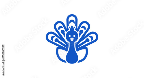 Blue stylized peacock icon with tail feathers displayed