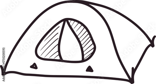 Black and white line drawing of a tent camping shelter