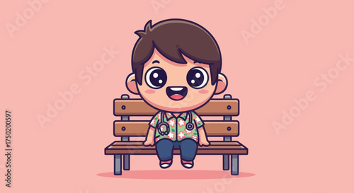 Cartoonish doctor sitting on a bench