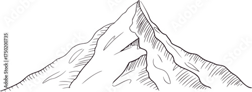 Black and white sketch of a jagged mountain peak drawing