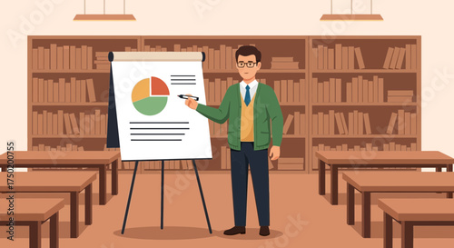 Instructor Explaining Data Chart Presentation in Educational Setting for Learning