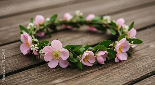 A beautifully crafted floral crown, symbolizing tranquility and natural harmony. Delicate petals and gentle leaves create a serene adornment ,spiritual ,leaves ,blossom