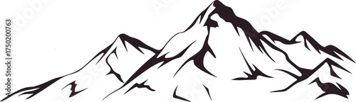 Jagged mountain peaks in dark grey line art vector