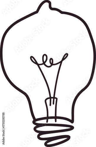 Simple black and white line drawing of a lightbulb illustration idea
