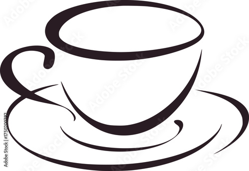 Minimalist dark coffee cup and saucer line drawing dark gray