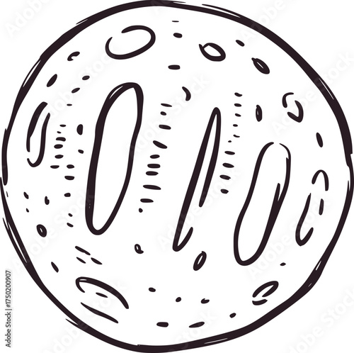 Simple black and white sketch of a round object with irregular markings drawing
