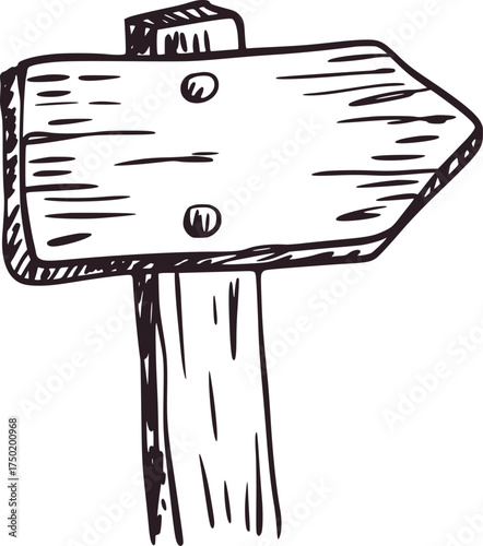 Wooden signpost pointing right hand drawn directional