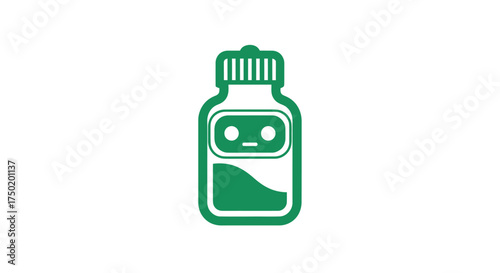 Green bottle with liquid and robot face