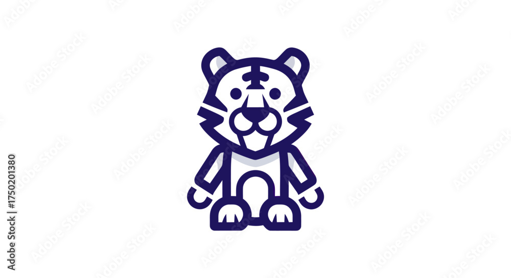 Obraz premium Cartoon style illustration of a standing tiger on white background