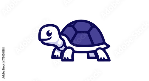 Stylized turtle illustration, white body, and dark blue shell outline