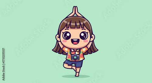 Cartoon girl in tree pose