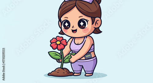 Cartoon nurse plants flower in soil