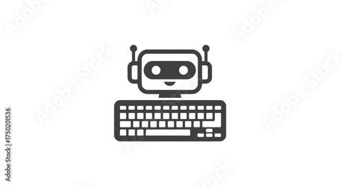 Vector image robot head above keyboard
