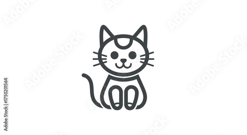 Simplified vector image of a sitting cat with a happy expression