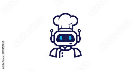 Robot chef icon with chef's hat, blue eyes, and coat