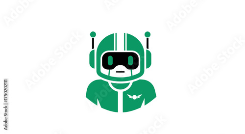 Green robot icon with helmet and wing emblem