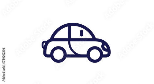 Simple blue line drawing of a compact car on a white background