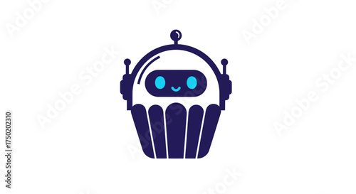 Smiling cartoon robot resembling a cupcake