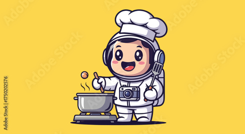 Cartoon astronaut chef cooking food