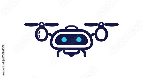 Cartoon vector illustration of a navy drone with blue eyes