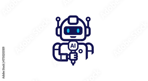 Blue-lined robot holding a pen
