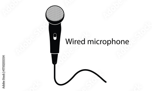 Wired microphone black and white vector illustration for music performance and broadcasting