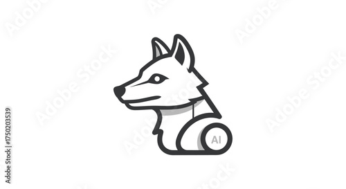 Minimalist line art of a wolf head in profile view, with 'AI' circle