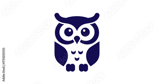 Stylized, minimalist owl in navy on a white background