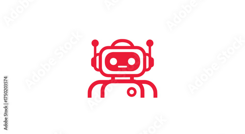 Red lined art of a robot figure with round head & antenna