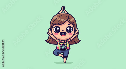 Cartoon tourist in yoga pose