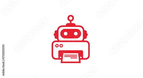Red outline robot printer icon on white background