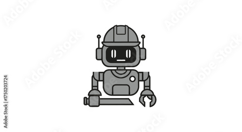 Cartoon illustration of a construction robot holding a wrench