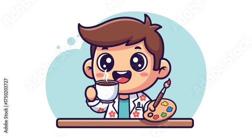 Cheerful artist with coffee & palette