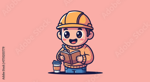 Cartoon construction worker writing notes