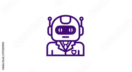 Outline of a purple robot in a suit with antennae on white background