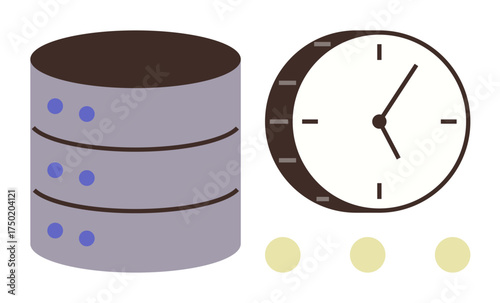 Stack of server disks beside a clock emphasizing data management, efficiency, and time tracking. Ideal for technology, database management, cloud computing, productivity, scheduling, IT systems