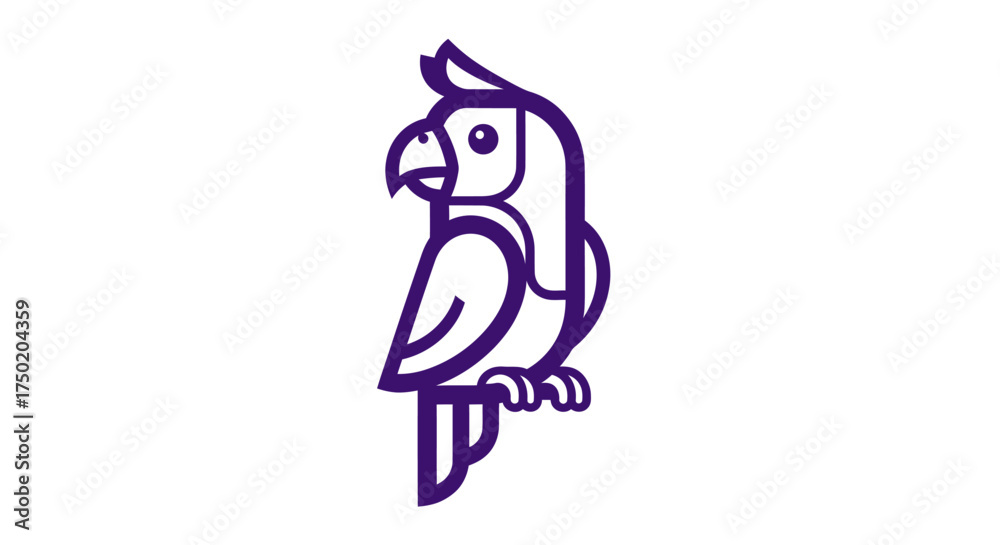 Obraz premium Simple, bold line art of a perched parrot with a crest and clawed feet