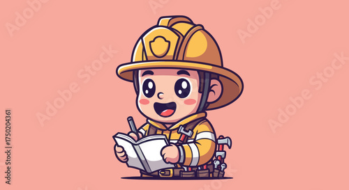 Cartoon firefighter writing