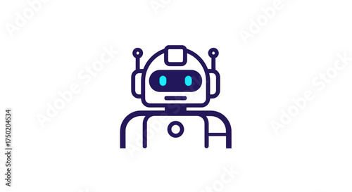 Cartoonish robot with antennae and blue eyes