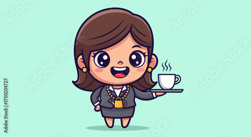 Cartoon businesswoman with coffee
