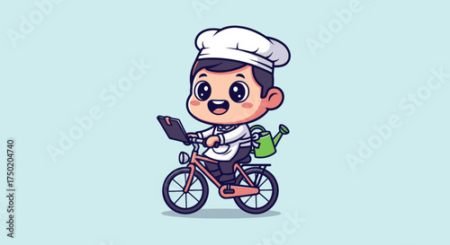 Cartoon cook rides bike