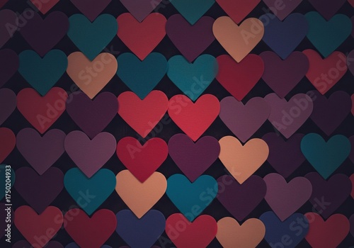 A vibrant, groovy, and nostalgic pattern of colorful hearts in a classic retro style. Perfect for Valentine's Day or design projects ,Valentine's Day ,style ,background