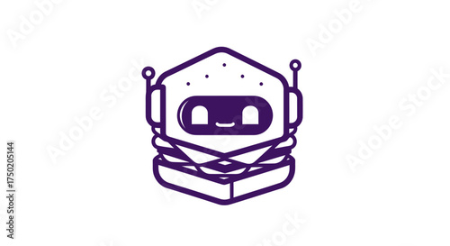 Purple outline of robot-burger hybrid with antennas and big, friendly eyes