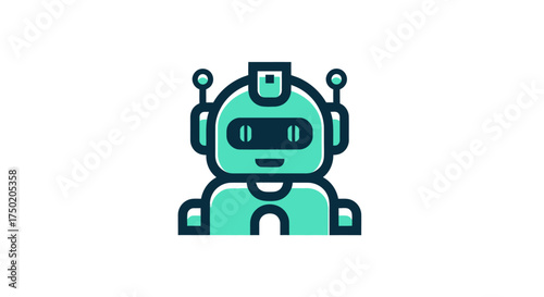 Teal, stylized robot with dark blue accents