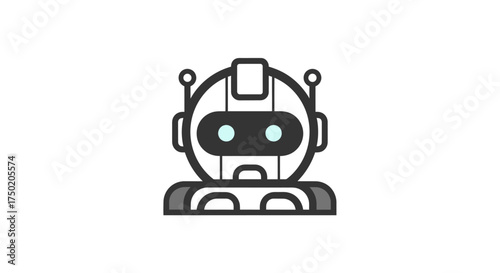Flat robot icon with round head and blue eyes